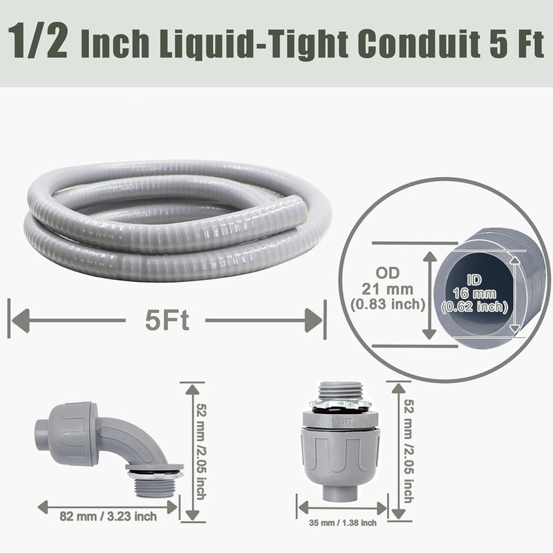 Feotech Liquid-Tight Conduit and Connector Kit - 1/2 Inch 5 FT Non Metallic Liquid Tight Electrical Conduit with 1 Straight and 1 Angle Fittings - Image 2